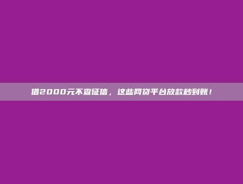 借2000元不查征信，这些网贷平台放款秒到账！