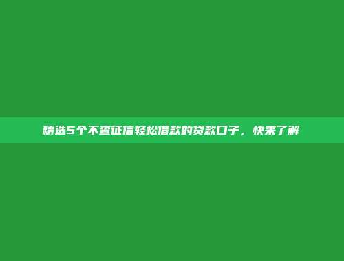 精选5个不查征信轻松借款的贷款口子，快来了解