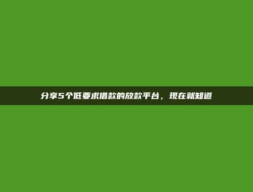 分享5个低要求借款的放款平台，现在就知道