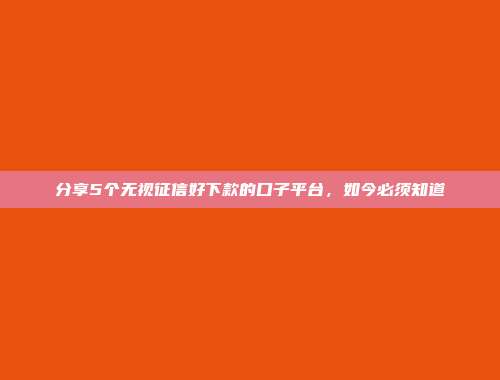 分享5个无视征信好下款的口子平台，如今必须知道