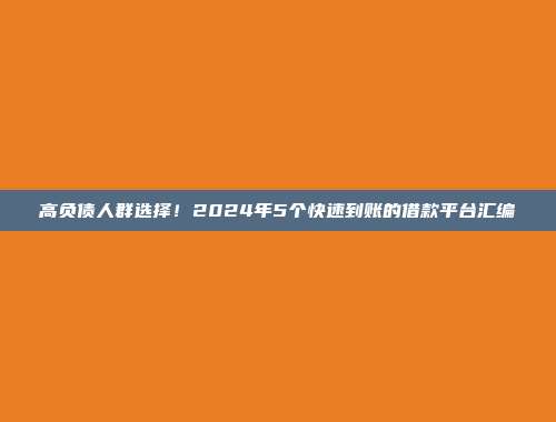 高负债人群选择！2024年5个快速到账的借款平台汇编