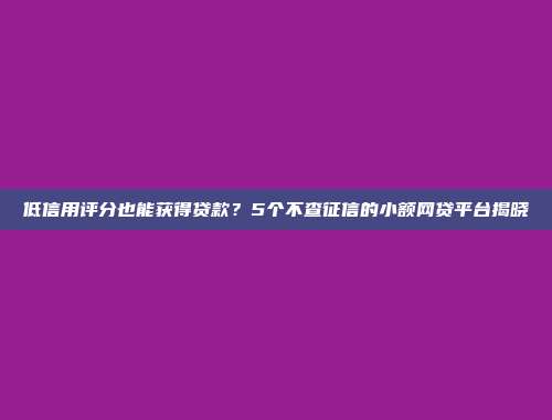 低信用评分也能获得贷款？5个不查征信的小额网贷平台揭晓