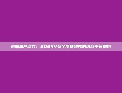 逾期黑户助力！2024年5个便捷到账的借款平台揭晓