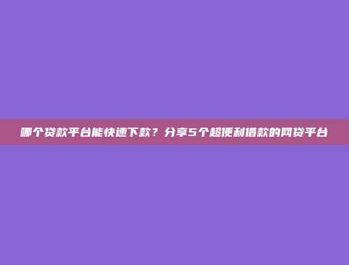 哪个贷款平台能快速下款？分享5个超便利借款的网贷平台