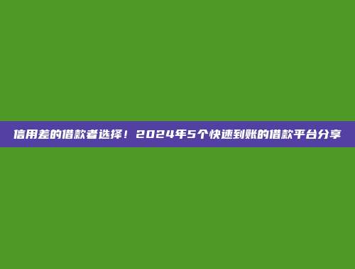 信用差的借款者选择！2024年5个快速到账的借款平台分享