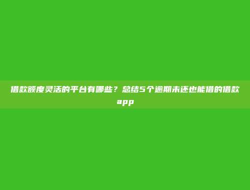 借款额度灵活的平台有哪些？总结5个逾期未还也能借的借款app