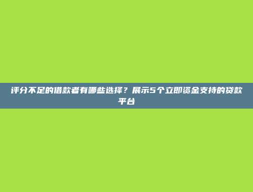 评分不足的借款者有哪些选择？展示5个立即资金支持的贷款平台