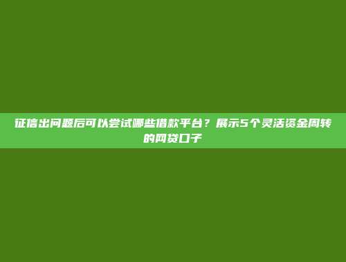 征信出问题后可以尝试哪些借款平台？展示5个灵活资金周转的网贷口子