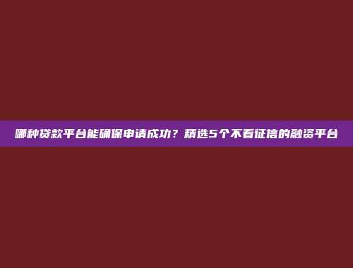 哪种贷款平台能确保申请成功？精选5个不看征信的融资平台