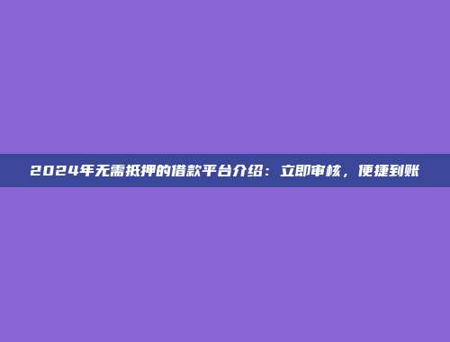 2024年无需抵押的借款平台介绍：立即审核，便捷到账