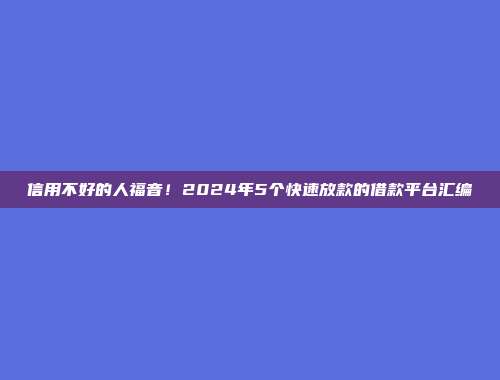 信用不好的人福音！2024年5个快速放款的借款平台汇编