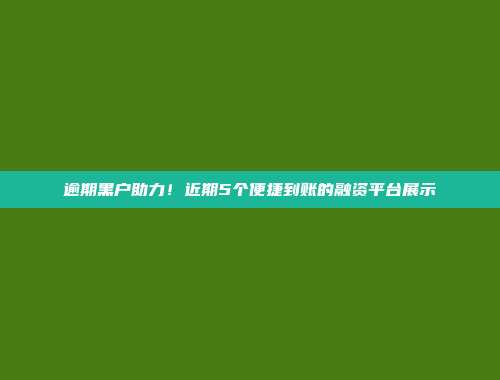 逾期黑户助力！近期5个便捷到账的融资平台展示