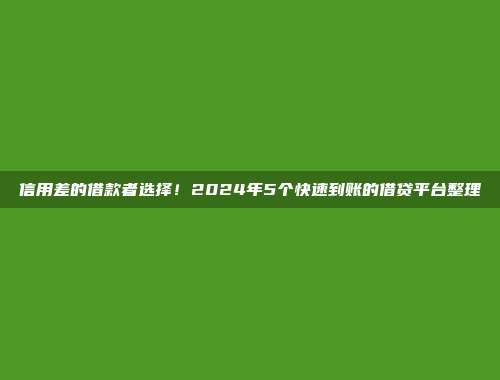 信用差的借款者选择！2024年5个快速到账的借贷平台整理