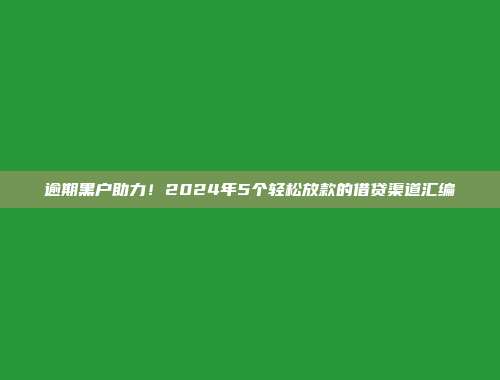 逾期黑户助力！2024年5个轻松放款的借贷渠道汇编