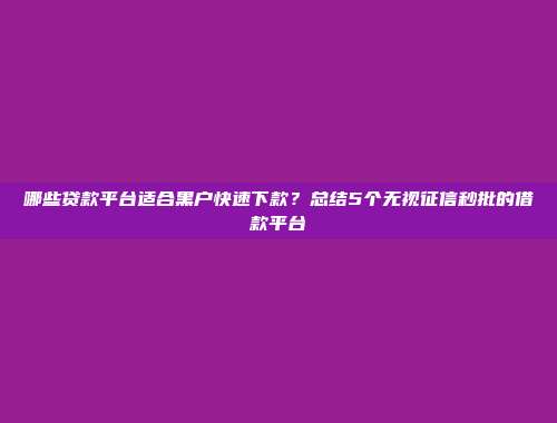 哪些贷款平台适合黑户快速下款？总结5个无视征信秒批的借款平台