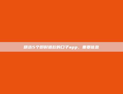 精选5个即时借款的口子app，重要信息