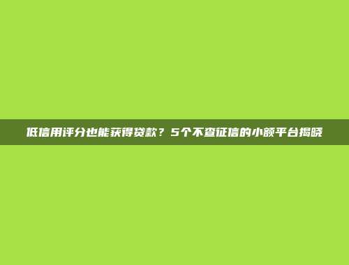 低信用评分也能获得贷款？5个不查征信的小额平台揭晓