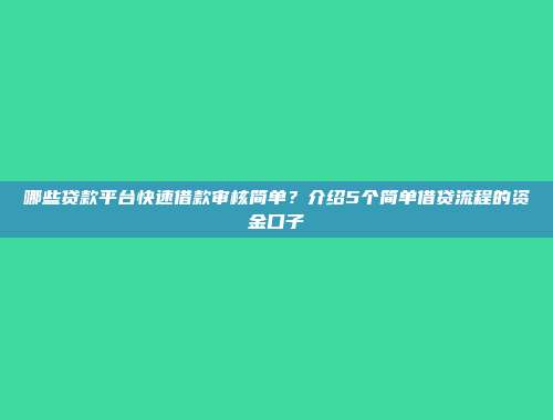 哪些贷款平台快速借款审核简单？介绍5个简单借贷流程的资金口子