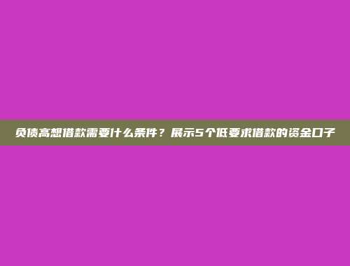 负债高想借款需要什么条件？展示5个低要求借款的资金口子