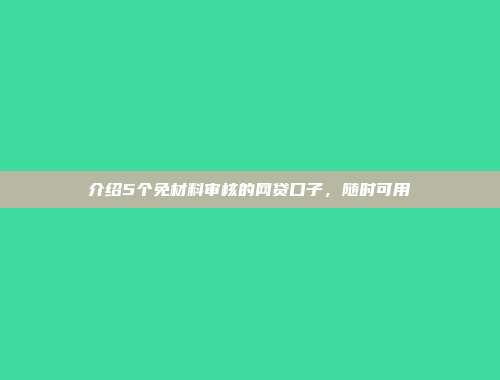 介绍5个免材料审核的网贷口子，随时可用