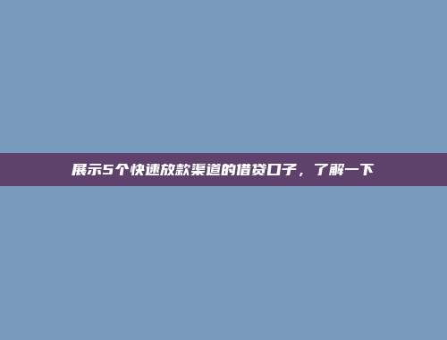 展示5个快速放款渠道的借贷口子，了解一下