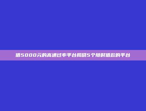 借5000元的高通过率平台揭晓5个随时借款的平台