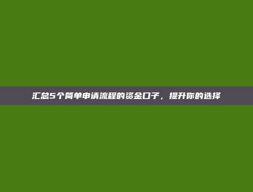 汇总5个简单申请流程的资金口子，提升你的选择