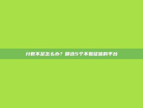 分数不足怎么办？精选5个不看征信的平台