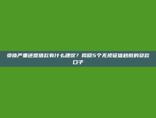 负债严重还想借款有什么建议？揭晓5个无视征信秒批的贷款口子