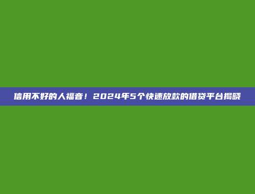 信用不好的人福音！2024年5个快速放款的借贷平台揭晓