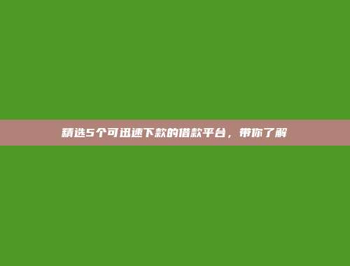 精选5个可迅速下款的借款平台，带你了解