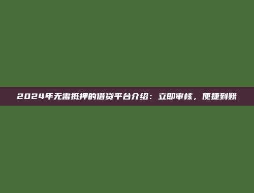 2024年无需抵押的借贷平台介绍：立即审核，便捷到账