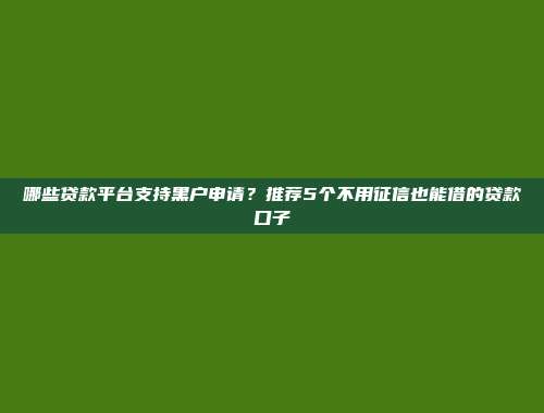 哪些贷款平台支持黑户申请？推荐5个不用征信也能借的贷款口子