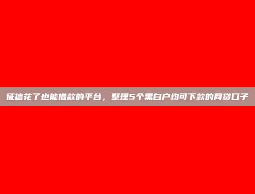 2024不看征信的贷款口子必下款，试试这5个真正不查征信的贷款平台