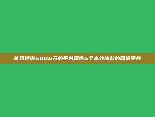 能迅速借5000元的平台精选5个高效放款的网贷平台