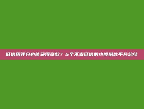 低信用评分也能获得贷款？5个不查征信的小额借款平台总结