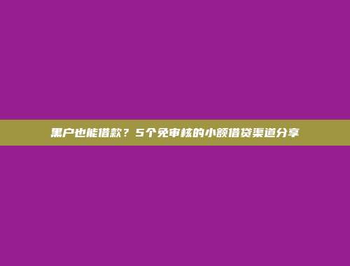 黑户也能借款？5个免审核的小额借贷渠道分享