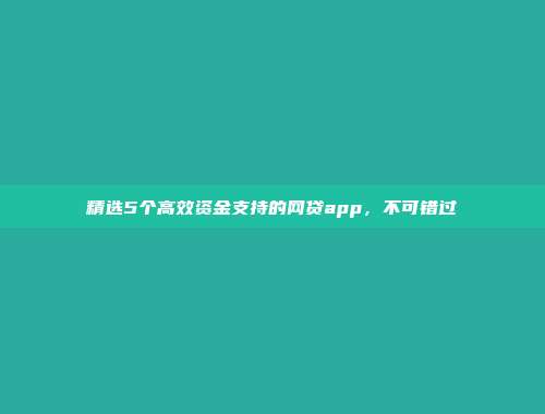 精选5个高效资金支持的网贷app，不可错过