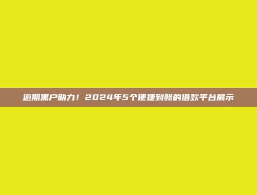 逾期黑户助力！2024年5个便捷到账的借款平台展示