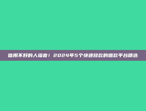 信用不好的人福音！2024年5个快速放款的借款平台精选