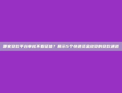 哪家贷款平台审核不看征信？展示5个快速资金放贷的贷款通道