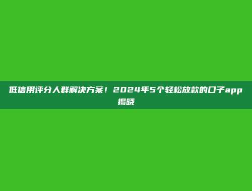 低信用评分人群解决方案！2024年5个轻松放款的口子app揭晓