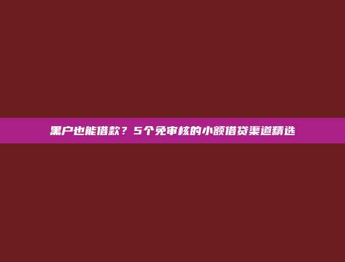 黑户也能借款？5个免审核的小额借贷渠道精选