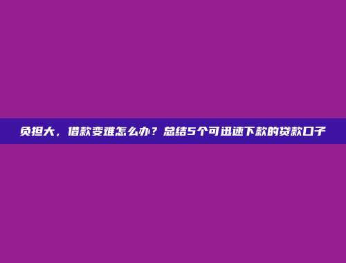 负担大，借款变难怎么办？总结5个可迅速下款的贷款口子