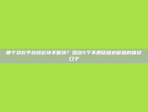 哪个贷款平台放款快不繁琐？盘点5个不用征信也能借的借贷口子