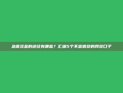 急需资金的途径有哪些？汇编5个不查借贷的网贷口子