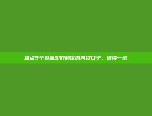 盘点5个资金即刻到位的网贷口子，值得一试