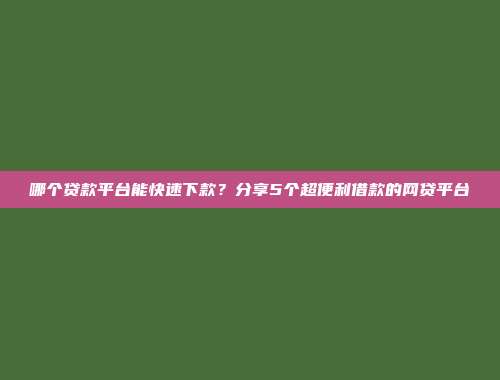 哪个贷款平台能快速下款？分享5个超便利借款的网贷平台