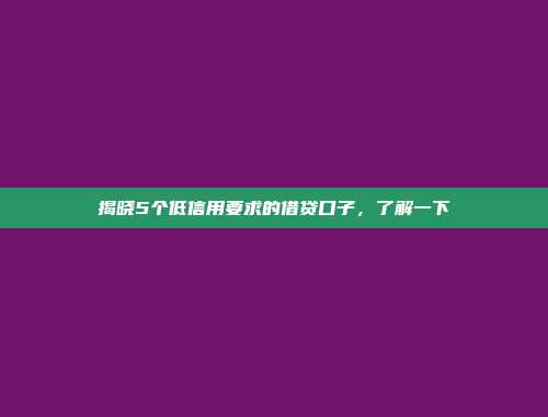 揭晓5个低信用要求的借贷口子，了解一下