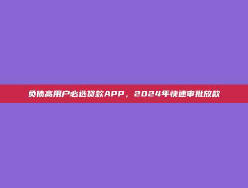 负债高用户必选贷款APP，2024年快速审批放款